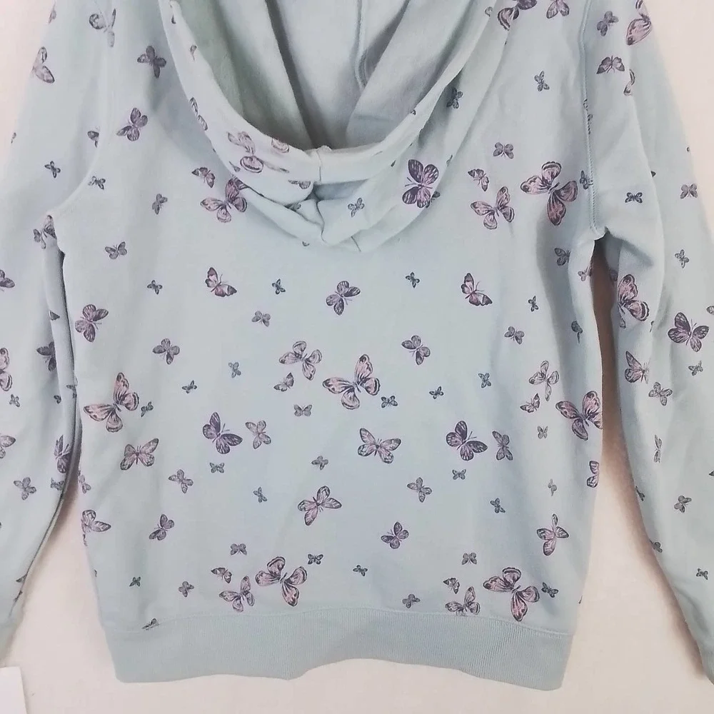 OshKosh Fleece Lined Full Zip Hoodie Girls Size‎ 14 in Green w/ Butterfly Theme
